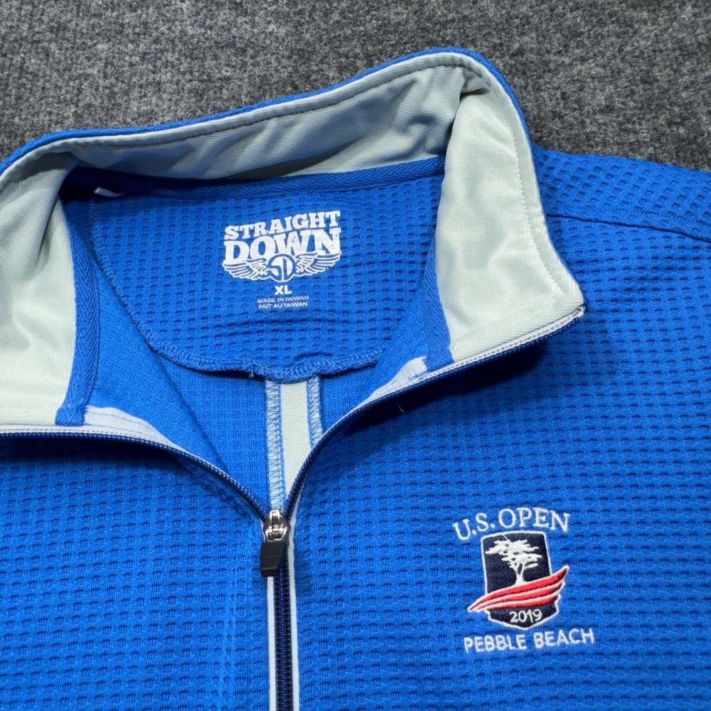 Straight Down US Open Pebble Beach Pullover Mens XL Blue Waffle Knit 1/4 Zip Top